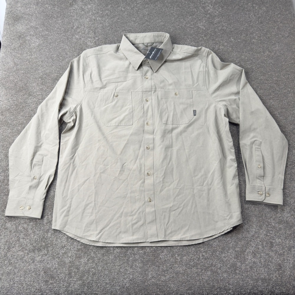 Eddie Bauer Denali Shirt Mens XXL Tan Hiking Fishing UPF 50 Moisture Wicking New